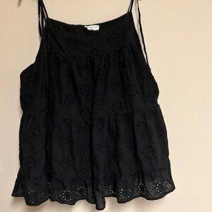 Chicsoul Summer Spaghetti Strap Tank Top Eyelet See Thru Lace Over Black Lining